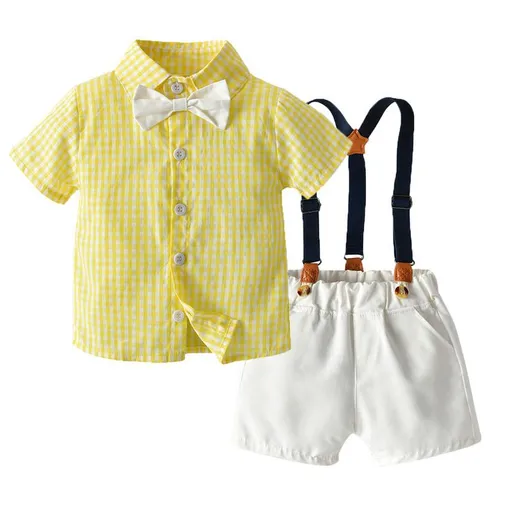 Tem Doger Boy Plaid Shirt Shorts Set Gold 80cm