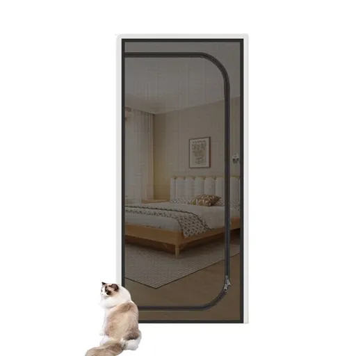 Reinforced cat door protection with durable breathable insect-repellent mesh scratch-resistant pet safe, 80x200cm, Black