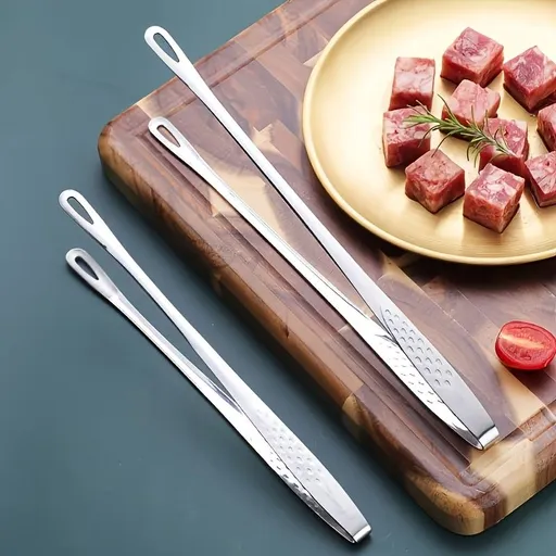 Barbecue Tongs Stainless Steel Tongs Kitchen Lengthened Food Tongs Roast Meat Shop Special Purpose Clipper Steak Tongs 2 pack (9.45inch + 11.02inch)
