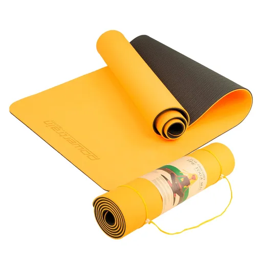 Powertrain 8mm Thick TPE Yoga Mat Non-Slip Home Gym Fitness Exercise Pilates Workout Mat with Carry Strap - Orange