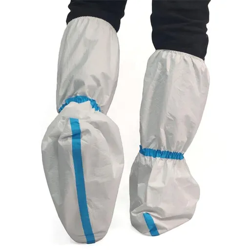 6 Pairs Disposable Hazmat Boot and Shoe Covers Knee High Booties Non-Slip and Waterproof White Tall