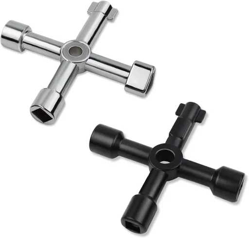 Triangle Multi-functional Sillcock Key 4 Way Square Wrench Water Utility Steel Tool for Electric Gas Meter Box Cupboard Cabinet Opening Spigots Faucet Valve 2 Paack Cross