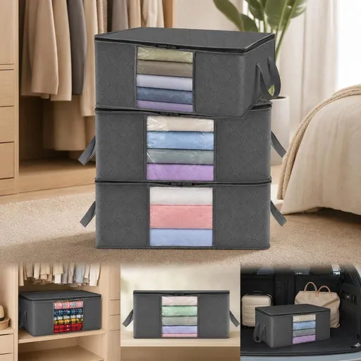 3 Pack 84L Dustproof Quilt Storage Pouches Black Zipper, Moderate Quantity Household Storage Set