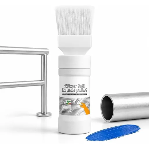 Water-Based Metallic Silver Paint with Built-in Brush,Built-In Brush Water Based Metal Paint for Easy Touch Ups, Surface Renewal and Rust Protection on Indoor and Outdoor Metal