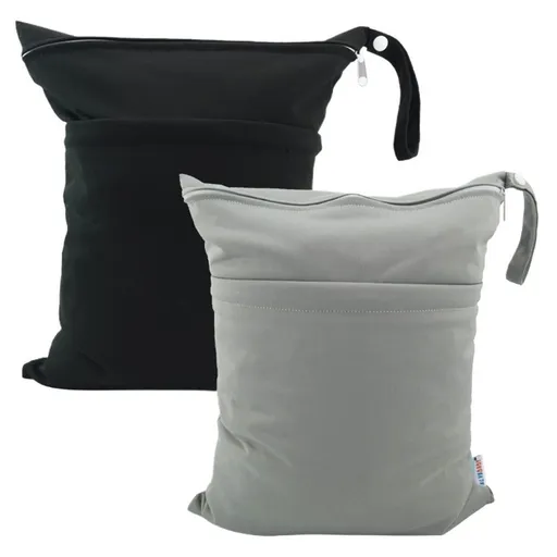 2pcs Superior Waterproof Wet Dry Bags,Reusable Two Zippered Pockets, baby cloth diaper wet bags,Travel,Beach,Pool,Daycare,Soiled Items,Yoga Gym Bag,wet bag for swimsuit Black&Grey