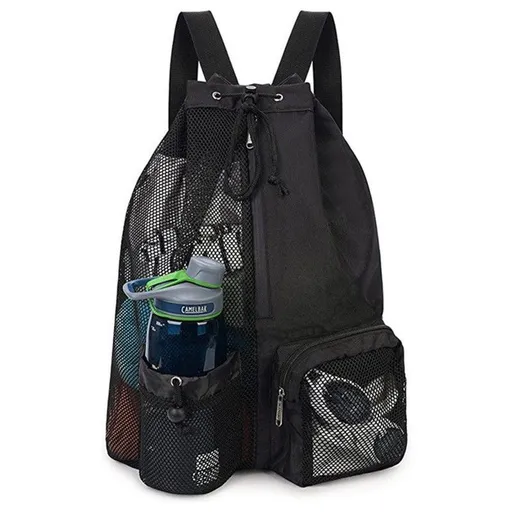 Drawstring Mesh Backpack for Gym, Swimming, Beach and Cycling, Lightweight Sports Bag with Wet Pocket, Adjustable Straps and Multi-Wear Design for Workout and Outdoor Activities (Black)