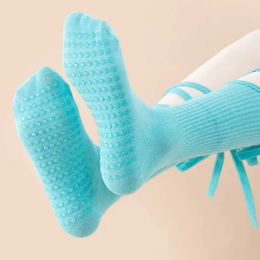 3 Pcs Blue Non-Slip Yoga Socks with Cross Straps - Cotton Pilates Dance Socks for Women, Lightweight Comfort