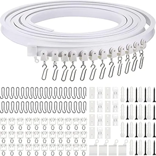 lexible Bendable Ceiling Curtain Track, 9.8t/16.4t(5m), Ceiling Mount or Curtain Rail with Track, Room Divider(5 m,White)