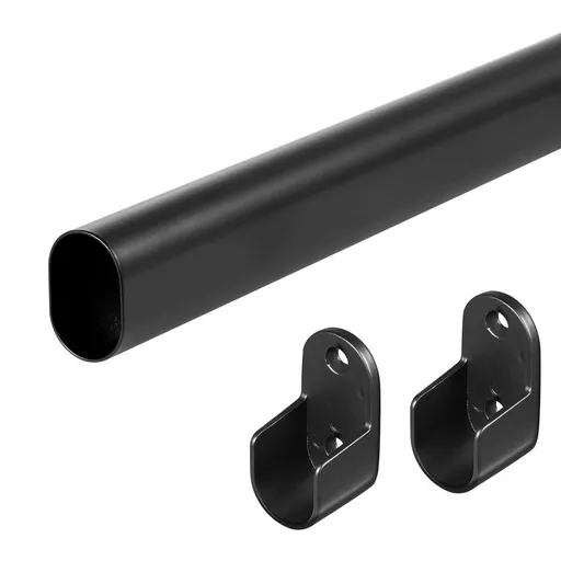 18-87" Oval Closet Rod for Hanging Clothes Adjustable Closet Rods Heavy Duty Black Poles Bar Closet Rod Expandable for Wardrobes Laundry RV - Black