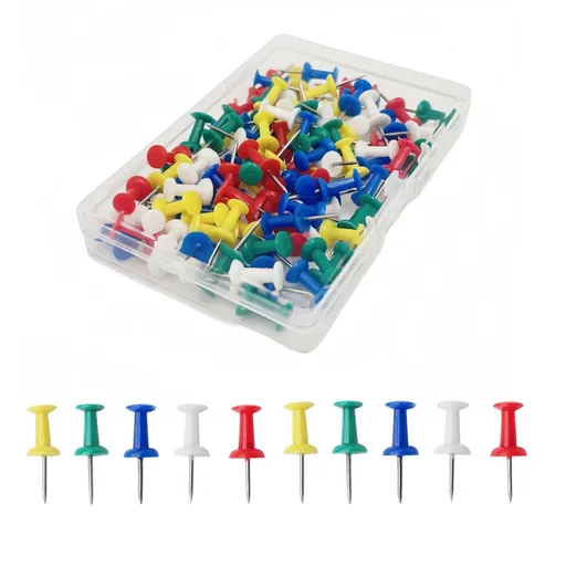 Push Pins Tacks, Clear Plastic Head, Assorted Colors，Steel Point, Clear Thumb Tacks for,School,Cork Board, Wall(Colorful-100-Pack)
