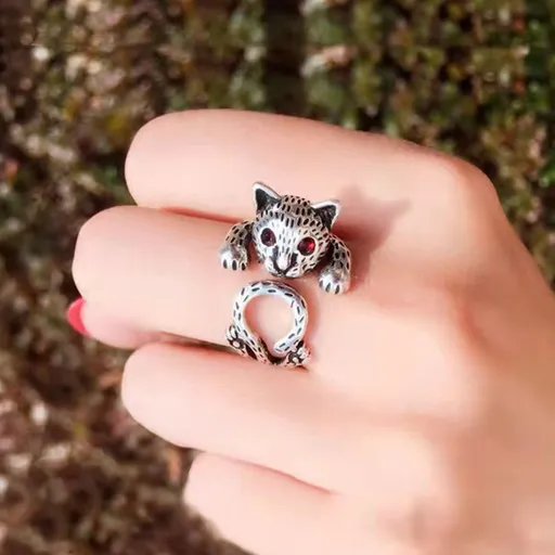 Cute Cat Ring for Women Girls Adjustable Open Kitty-shaped Ring Lovely Crystal Cat Animal Finger Ring Kitten Pet Gift Jewelry