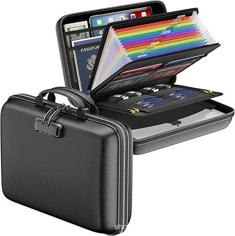 Black Fireproof EVA Hard-Shell File Organizer Briefcase with Combination Lock Waterproof Accordion Document Storage Bag for Australian Home Office and Business