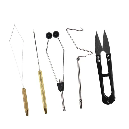 Fly Tying Tools Combo Kit Bobbin Holder Whip Finisher Needle Scissors 6 Piece Random Color