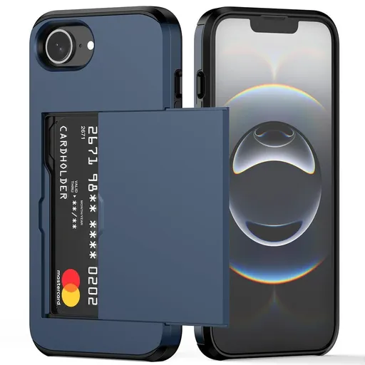 For iPhone with Card Holder Black Heavy Duty Protective Dual Layer Shockproof Hidden Card Slot, Slim Wallet Case for iPhoneMen&Women - Blue - Size iPhone 16Plus