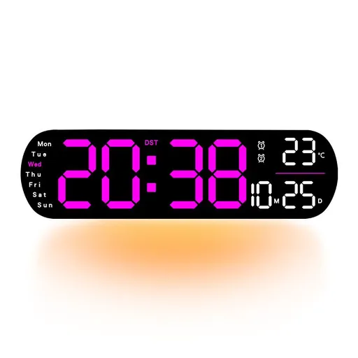 13.7" Large LED Digital Wall Clock - Auto Dimming, Temperature Display, Ideal for Bedroom & Office(5502 Deep pink)