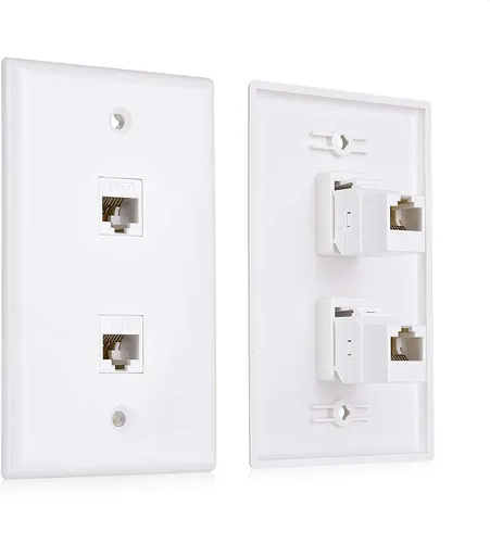 2-Pack 2-Port Ethernet Wall Plate, Cat6 Wall Plate with White RJ45 Keystone Jack, Ethernet Jack Outlet in White