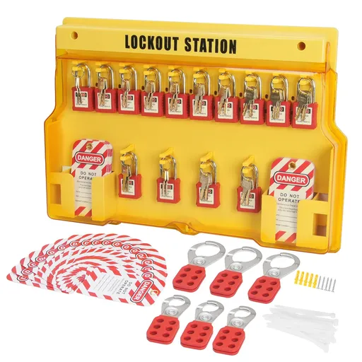 Electrical Lockout Tagout Kit, 60 PCS Safety Lockout Tagout Station Includes Padlocks, Hasps, Tags, Nylon Ties, Expansion Kit, and Lockout Station Board, for Industrial, Electric Power