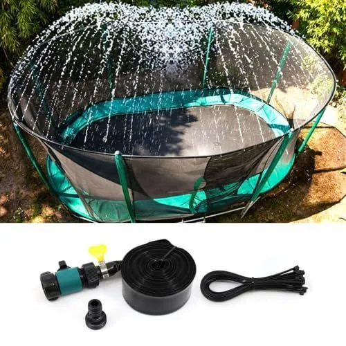40FT Trampoline Sprinkler with Adjustable Spray Nozzle, Sprinklers for Yard Connect to Garden Hose, Length for Backyard Summer Water Fun, Outdoor Sprinklers Accessories for Lawn Spray Park - White