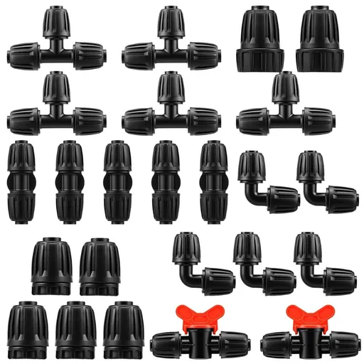 24-Pack Drip Irrigation Fitting Kit – Leak-Proof, UV & Heat Resistant, Fits 1/2" Tubing, Complete Anti-Leak Parts