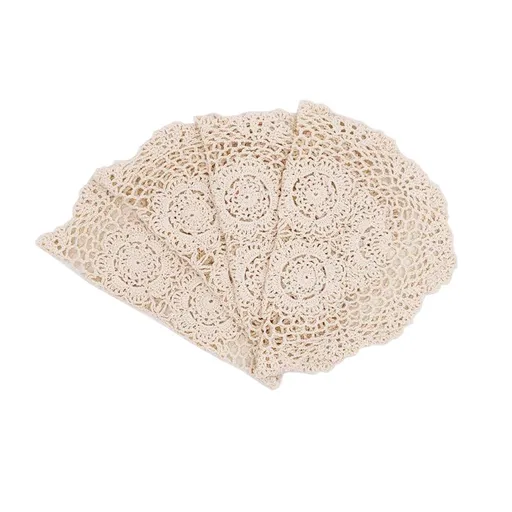Lace Handmade Cotton Cloth Lace, Pack of 4, Oval Shape, 12 x 17 inch (Beige) Easy Wash and Reusable