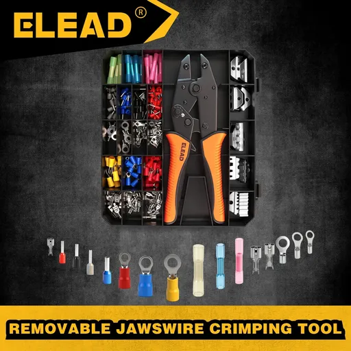 200-PIece Ratchet Wire Crimping Tool Kit Ferrule Terminal Crimper Pliers 5 Jaws