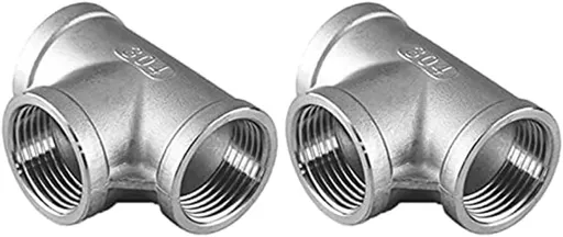 1" Female NPT Tee Adapter Cast Pipe Fitting Stainless Steel 3 Way Shape Connector，Pack of 2