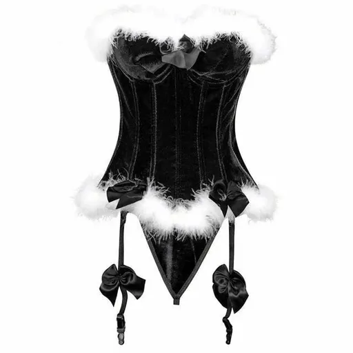 House Of Dasein Luxurious Red Velvet Christmas White Faux Fur Trim Over Bust Corset - Black - M