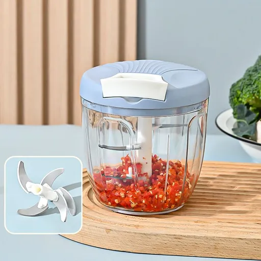 Blue Manual Pull String Food Chopper - 900ml Extra Large Vegetable Cutter, Garlic Mincer & Baby Food Processor