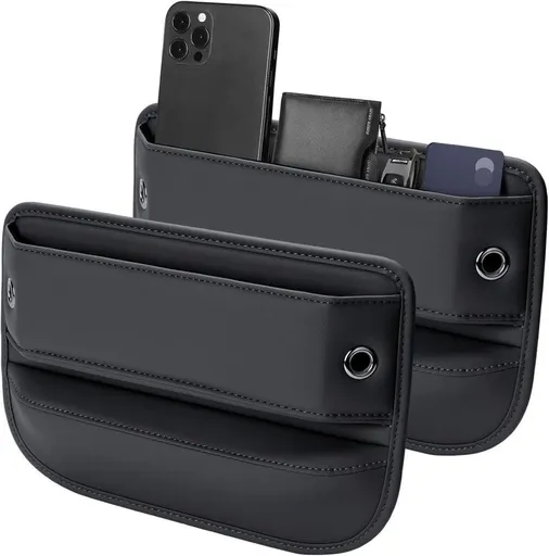 2-Pack Universal Car Storage Leather Bags, Brown/Black, Compatible with All Vehicles
