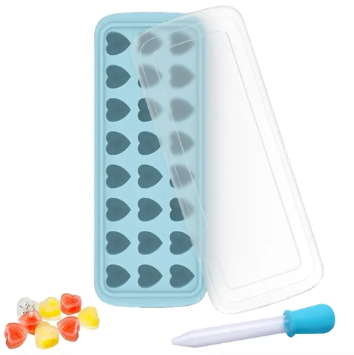 Heart Shape Ice Cube Tray with Lid - Heart Shape Silicone Mold Pink Kitchen Cube Ice Trays for Freezer with Lid Ice Cube