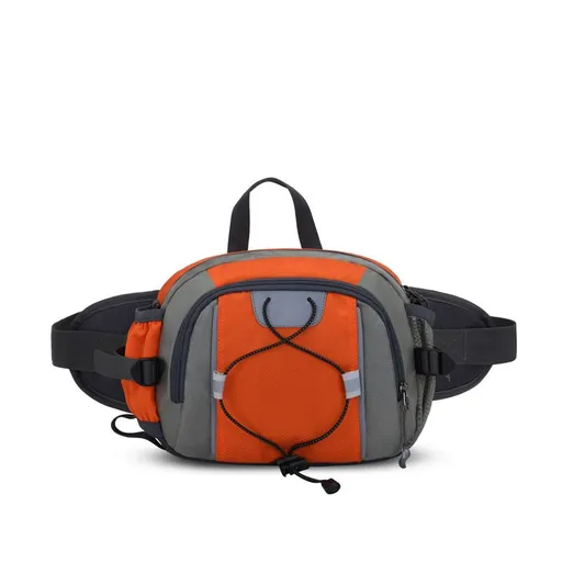 Running Waist Bag with Water Bottle Holder Reflective Strips Multi Pocket Outdoor Sports Fanny Pack - Orange