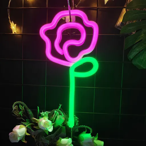 Neon Sign Rose Flower USB Battery Powered LED Night Light Wall Art for Home Decoration
