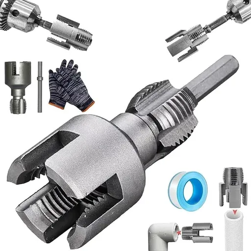 Professional Pipe Thread Cutting Tool, 1 2' 3 4' 1' Dies, Pipe Tapping and Threading Tool, 4 in 1 Water Pipe Wrench, Integrated Internal & External Pipes Threading Tool, PVC Threader