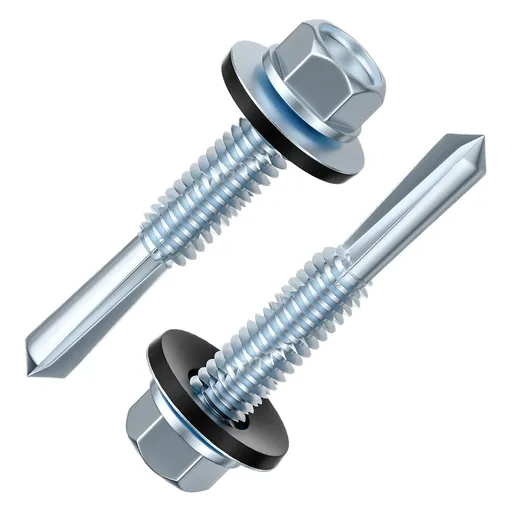 (300pcs) #12X1-1/4 Extended Hexagonal self-Tapping zinc-Plated Screws with Rubber washers,10mm Steel Plate can be drilled