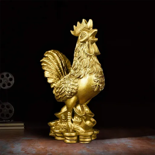 Auspicious Rooster Statue Ingots Wealth Feng Shui Sculpture Home Office Chinese Zodiac Decorative Ornament Business Gift Collection