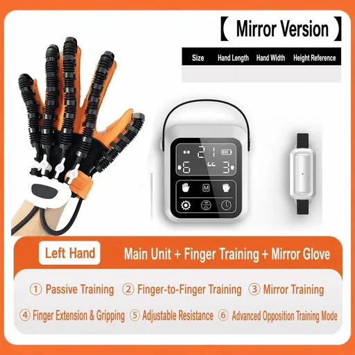 Upgraded Rehabilitation Training Glove, Mirror Training with Independent Single Finger Control, 9-Level Adjustable Force, Wireless Portable with Smart Memory – A Great Helper for Hand Function Recovery./Left-handed L code (glove+host+mirror)