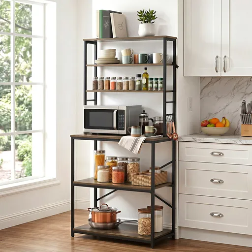 Artiss 6-Tier Kitchen Rack with 6 Hooks Microwave Storage Shelf 80cm x 167cm