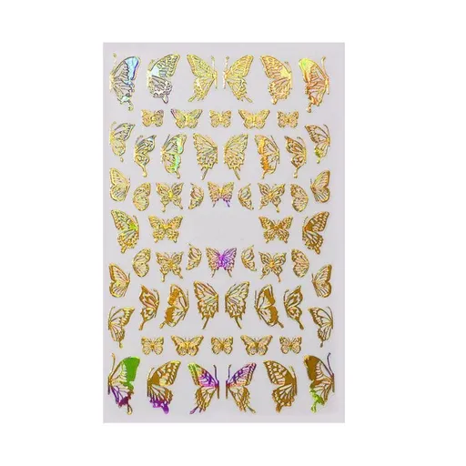 3D Nail Butterfly Design Sticker Decor Decal Holographic Laser Nail Art Sticker - Gold L-01