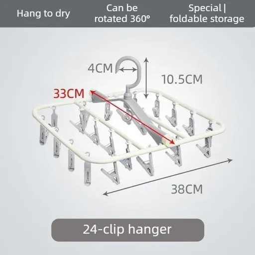 Folding Clothes Hanger with 24 Clips, Foldable Multi-clip Hanger, Underwear and Socks Drying Rack—Gray