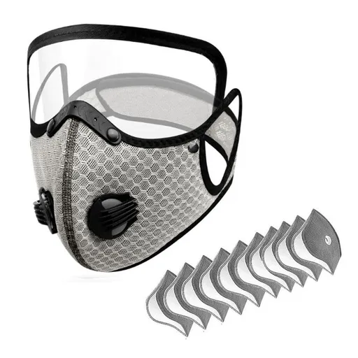 Removable Cycling Goggle Face Mask—Sports Dust-Proof Mask, Includes 10 Filter Cartridges—Light Gray