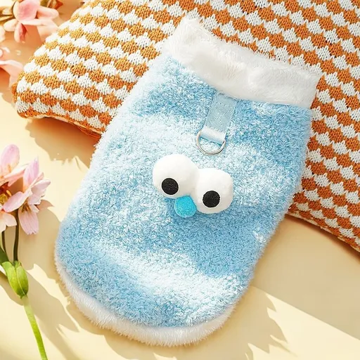 Kitten Cotton Vest Cloud Velvet Cartoon Big Eyes Water Blue Big Eye Vest M (Chest 40cm, Weight 5-8 jin)
