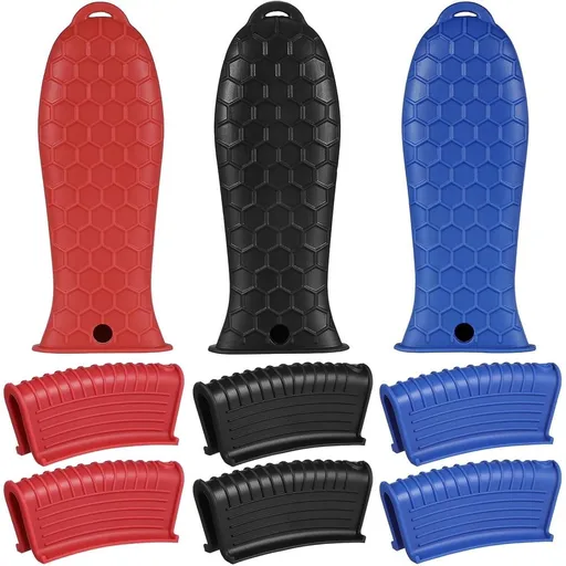 3pcs Silicone Pot Handle Sleeve Set Red - Non-Slip Heat-Resistant Grips for Cookware