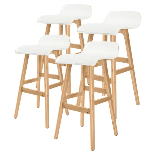 Wooden Bar Stool 74cm Leather White 4 Piece