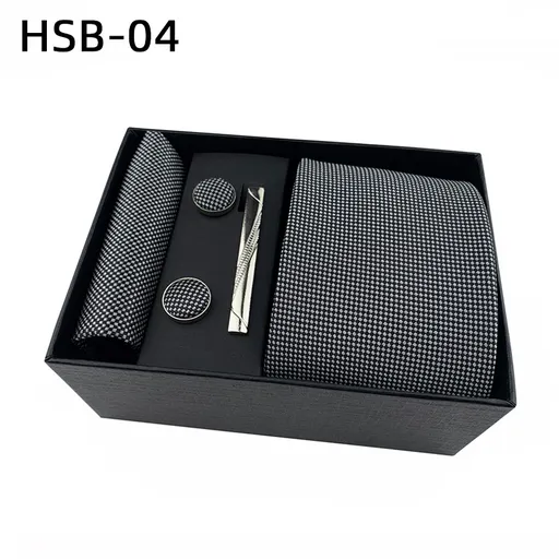 Men's Luxury Necktie Gift Set - 4 Piece Set with Tie, Pocket Square, Cufflinks & Tie Clip(Light gray)