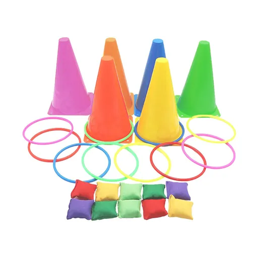 Spelset - 3-in-1 plastic kegel ring toss game - sandbag for kids - garden playset - indoor and outdoor playset for children (26 pieces)