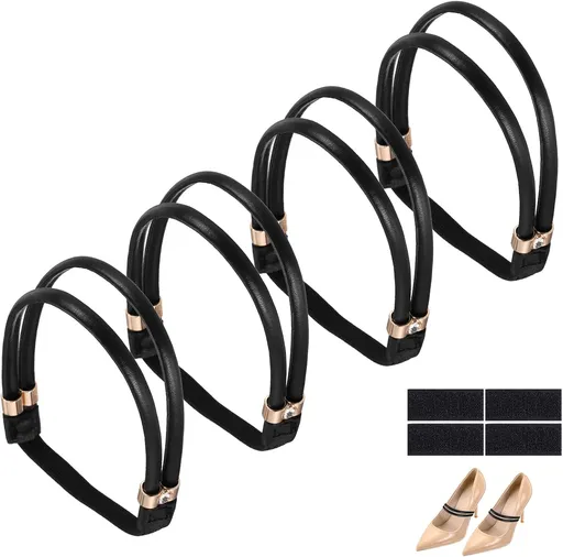 4 Pairs High Heels Shoe Straps, Rhinestone Elastic Shoe Straps Heels Detachable Ankle Straps Replacement Shoelace Crystal for Women Loose Slippers Sandals, Matte Black