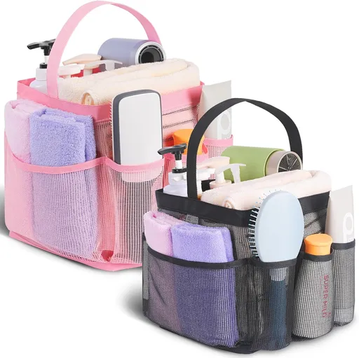 2 Pack Mesh Shower Caddy Portable for College Dorm Room Essentials, Shower Caddy Dorm with 8-Pocket Large Capacity,Shower Bag for Beach,Swimming,Gym
