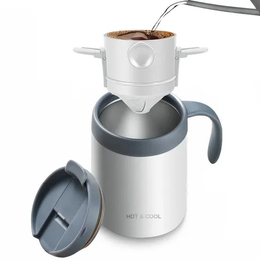 Pour Over Coffee Set, Insulated Coffee Mug and Drip Filter, 2-Piece Kit, White