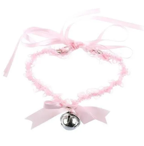 House Of Dasein Kitten Bell Collar Bow Knot Lace Pendant Small Choker Necklace - Pink