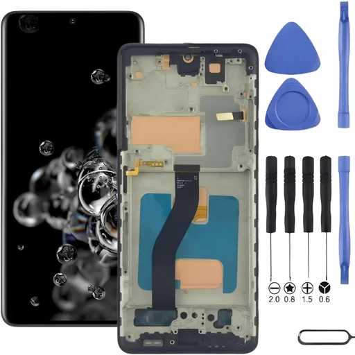 Samsung Galaxy S20 Ultra 5G Screen Replacement with Frame, 6.9" Curved Dynamic AMOLED 2X Touch Digitizer, Full Repair Tool Kit & Tempered Glass Protector for SM‑G988U SM‑G988U1 SM‑G988A SM‑G988W